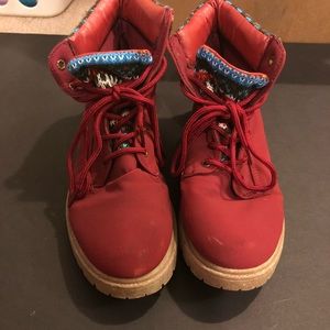 Red ankle boots